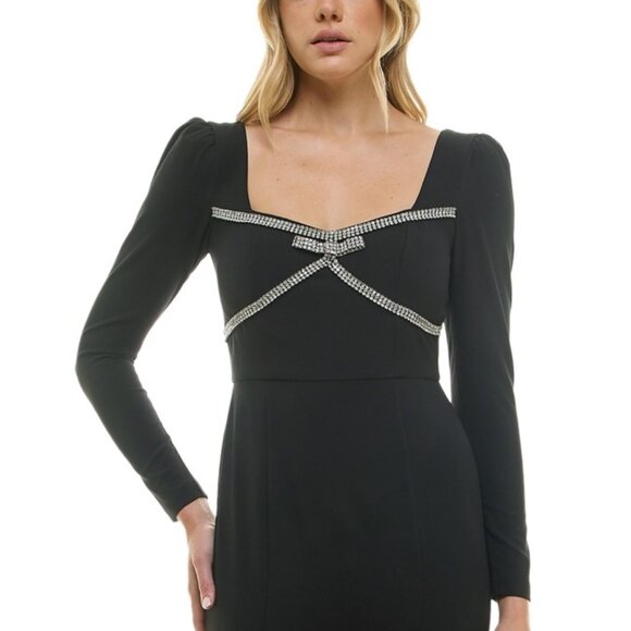 Taylor Women's Rhinestone-Trim Long-Sleeve Gown – Ebony Black (NWT, Size 14) - Picture 4 of 4